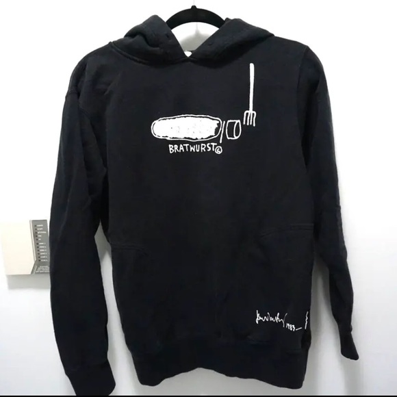 RARE Jean Michael Basquiat Bratwurst Black Hoodie Sweatshirt Vintage 1983 Small
